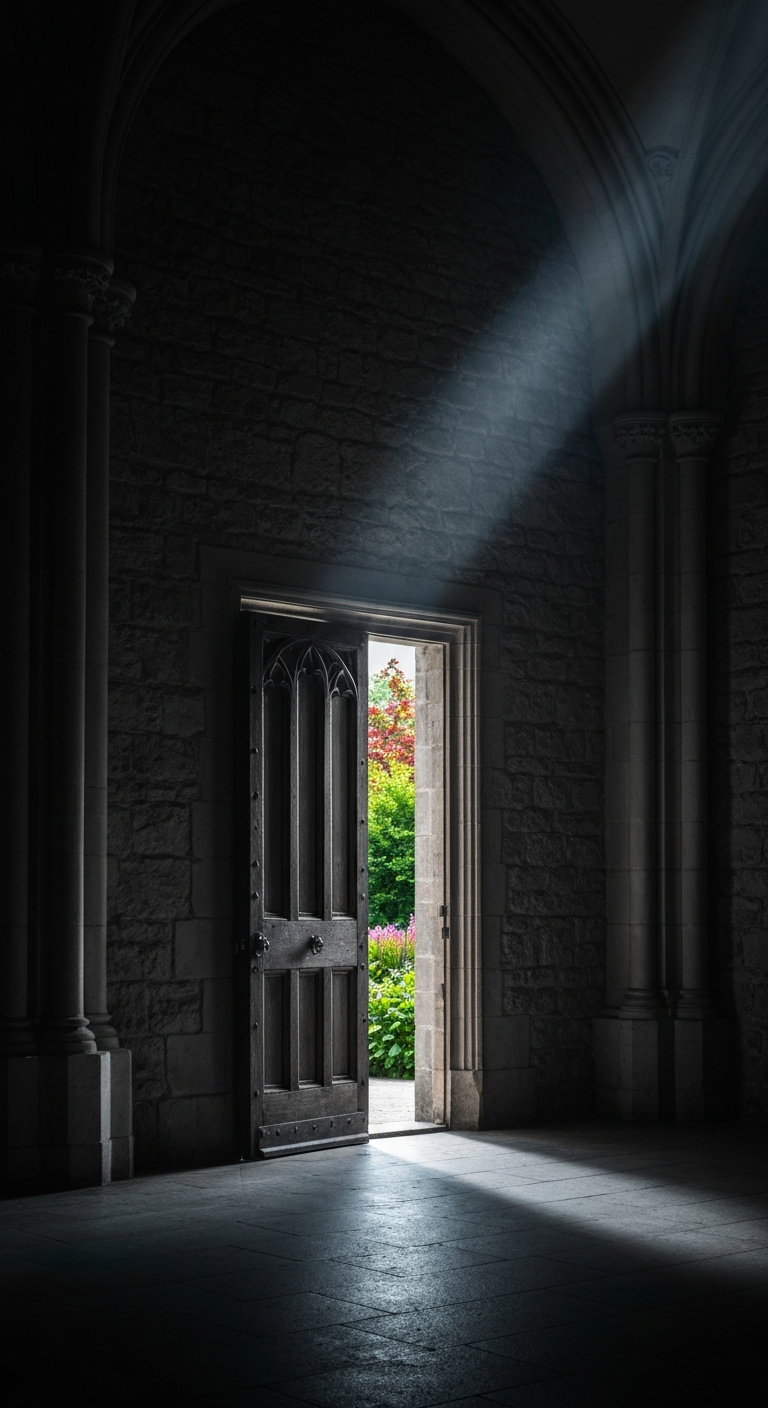 Open door with divine light - Jesus is the door